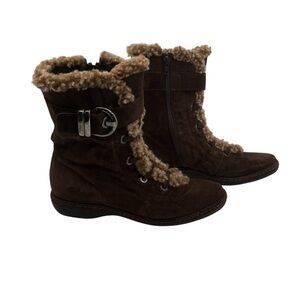 Stuart Weitzman Brown Suede Sherpa Lined Winter Lace Up Ankle Boots Size 6 Women